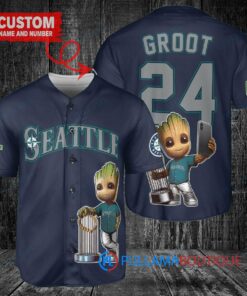 Seattle Mariners x Baby Groot Marvel Guardians Of The Galaxy with Trophy Custom Baseball Jersey Royal