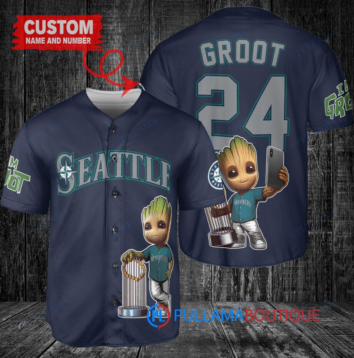 San Francisco Giants x Baby Groot Marvel Guardians Of The Galaxy with Trophy Custom Baseball Jersey Black