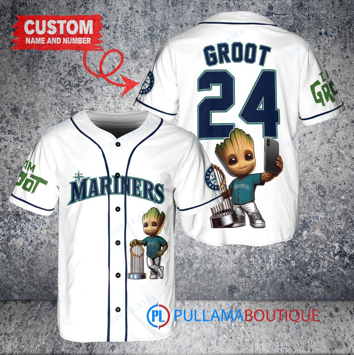 Houston Astros x Baby Groot Marvel Guardians Of The Galaxy with Trophy Custom Baseball Jersey Gray