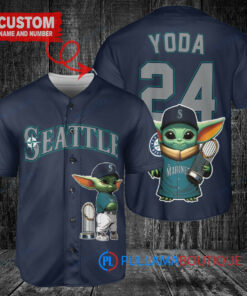 Seattle Mariners x Baby Yoda Star Wars The Mandalorian with Trophy Custom Baseball Jersey Royal