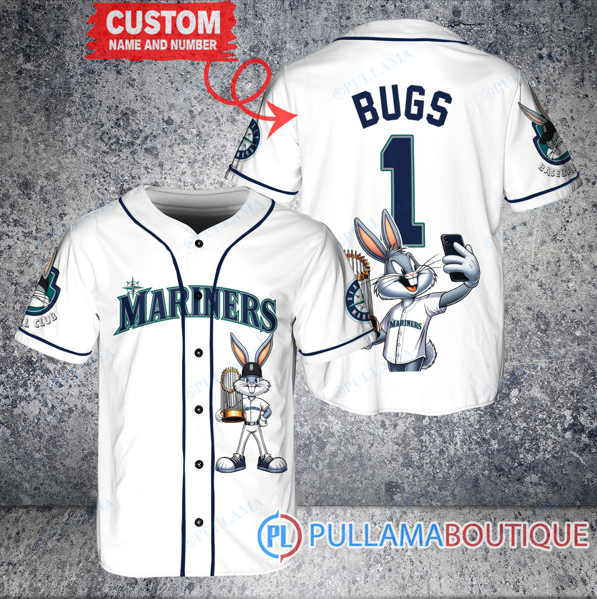 Seattle Mariners x Bugs Bunny with Trophy Baseball Jersey Navy