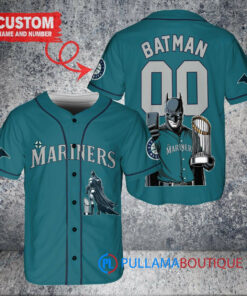 Seattle Mariners x DC Comics Batman The Dark Knight with Trophy Custom Baseball Jersey Aqua