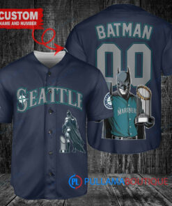 Seattle Mariners x DC Comics Batman The Dark Knight with Trophy Custom Baseball Jersey Royal