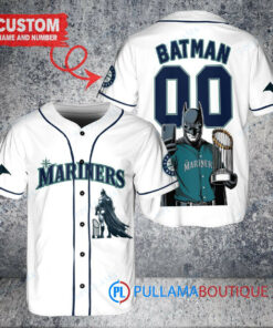 Seattle Mariners x DC Comics Batman The Dark Knight with Trophy Custom Baseball Jersey White