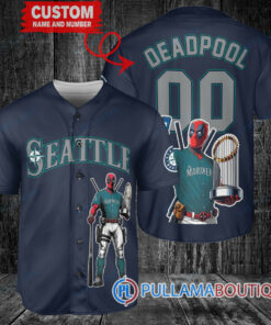 Seattle Mariners x Deadpool with Trophy Baseball Jersey Navy