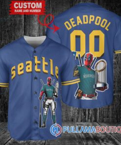 Seattle Mariners x Deadpool with Trophy Baseball Jersey Royal