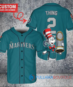 Seattle Mariners x Dr Seuss with World Series Trophy Custom Baseball Jersey Aqua