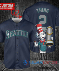 Seattle Mariners x Dr Seuss with World Series Trophy Custom Baseball Jersey Navy