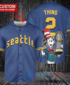 Seattle Mariners x Dr Seuss with World Series Trophy Custom Baseball Jersey Royal City Connect