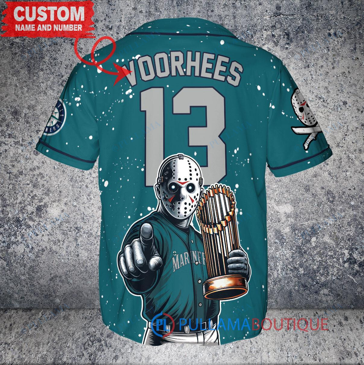 Kansas City Royals x Friday the 13th Jason Voorhees Halloween with World Series Trophy Custom Baseball Jersey White