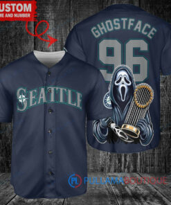 Seattle Mariners x Ghostface Scream Halloween Halloween with World Series Trophy Custom Baseball Jersey Navy