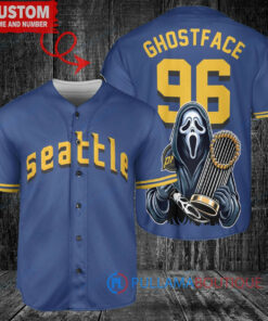 Seattle Mariners x Ghostface Scream Halloween Halloween with World Series Trophy Custom Baseball Jersey Royal City Connect