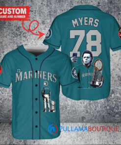 Seattle Mariners x Halloween Michael Myers with Trophy Custom Baseball Jersey Aqua