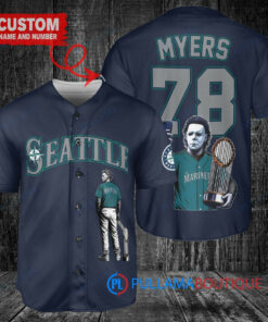 Seattle Mariners x Halloween Michael Myers with Trophy Custom Baseball Jersey Royal