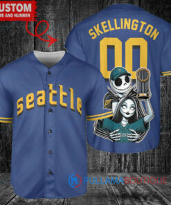 Seattle Mariners x Jack Skellington and Sally The Nightmare Before Christmas with World Series Trophy Custom Baseball Jersey Royal City Connect