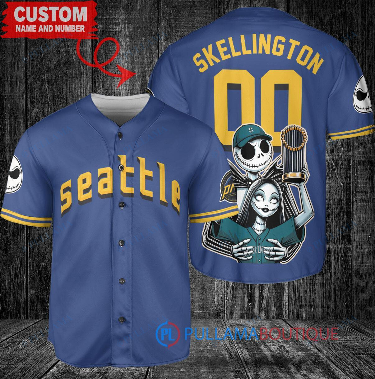 Detroit Tigers x Jack Skellington Sally World Series Trophy Baseball Jersey Navy