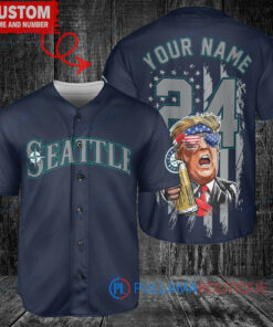 Seattle Mariners x Limited Edition with World Series Trophy Custom Baseball Jersey Navy