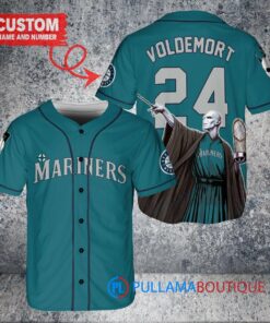 Seattle Mariners x Lord Voldemort Harry Potter with Trophy Custom Baseball Jersey Aqua