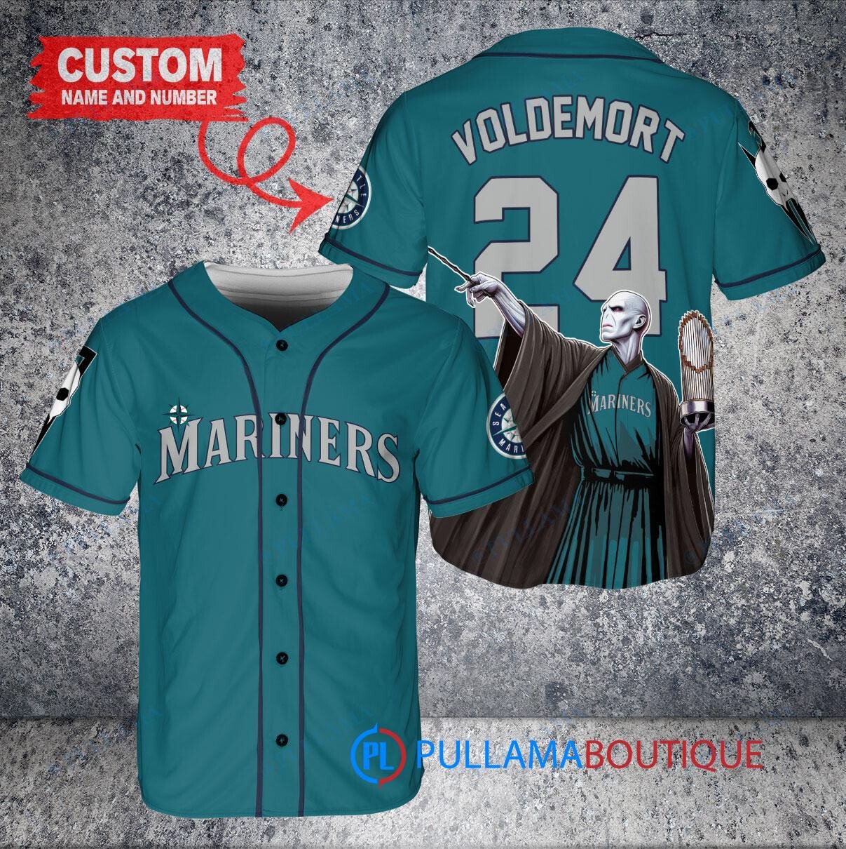 Miami Marlins x Lord Voldemort Harry Potter with Trophy Custom Baseball Jersey White