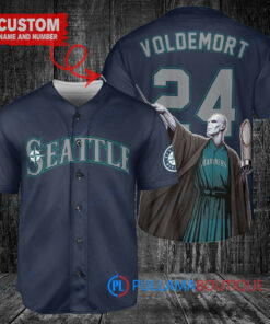 Seattle Mariners x Lord Voldemort Harry Potter with Trophy Custom Baseball Jersey Navy