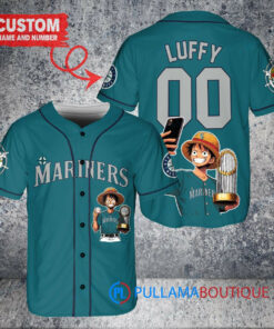 Seattle Mariners x Luffy One Piece with Trophy Custom Baseball Jersey Aqua