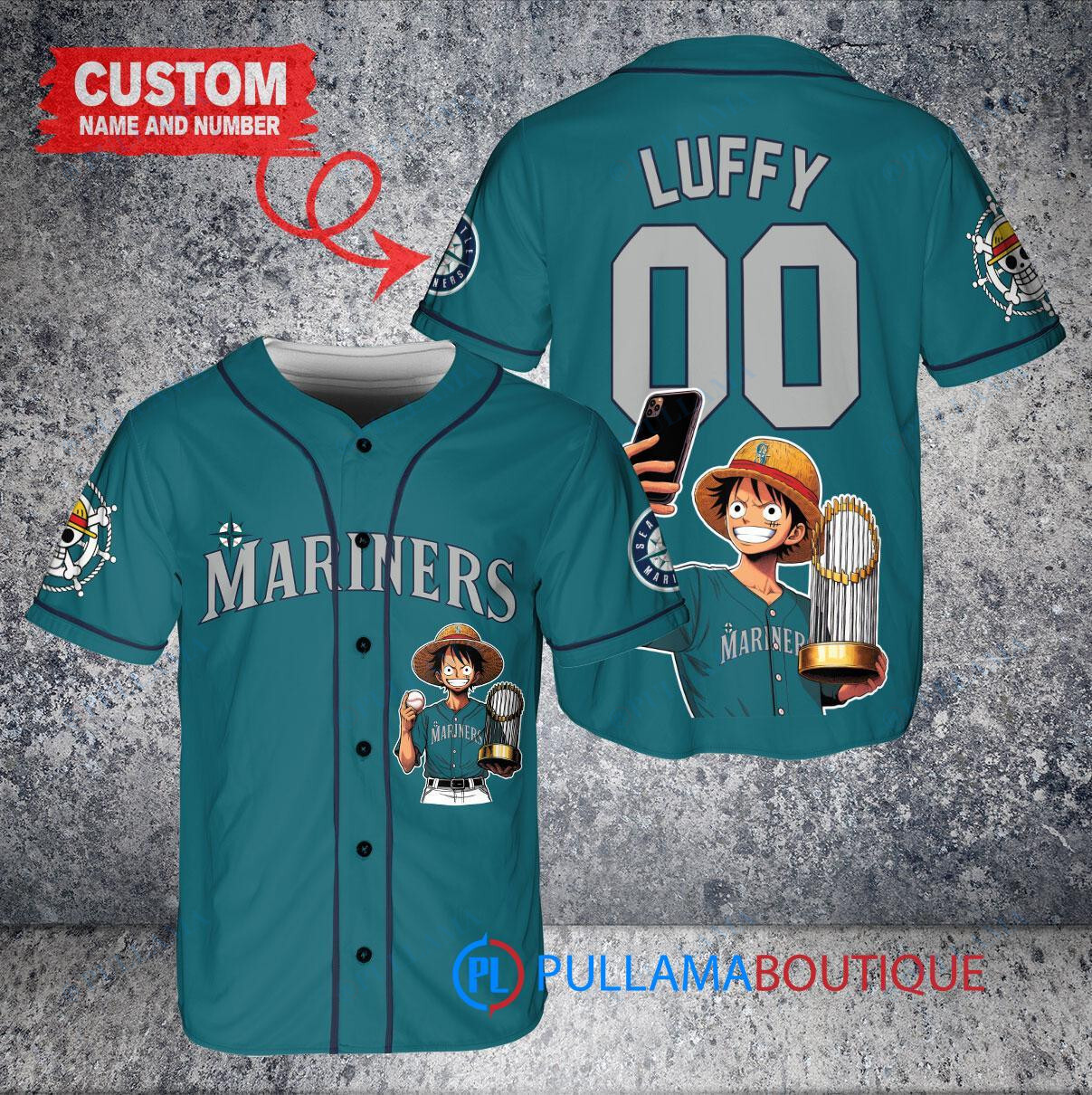 Cincinnati Reds x Luffy One Piece with Trophy Custom Baseball Jersey White