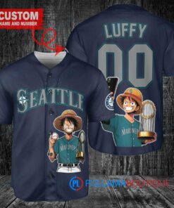 Seattle Mariners x Luffy One Piece with Trophy Custom Baseball Jersey Royal