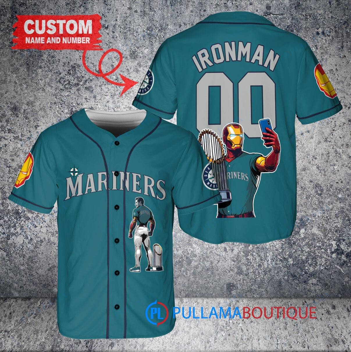 Miami Marlins x Marvel Iron Man Tony Stark with Trophy Custom Baseball Jersey White