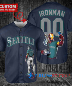 Seattle Mariners x Marvel Iron Man Tony Stark with Trophy Custom Baseball Jersey Royal