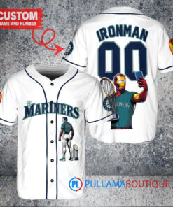 Seattle Mariners x Marvel Iron Man Tony Stark with Trophy Custom Baseball Jersey White