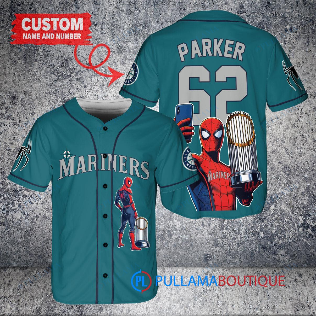 Houston Astros x Marvel Spiderman with Trophy Custom Baseball Jersey Navy City Connect