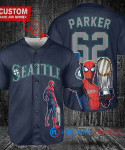 Seattle Mariners x Marvel Spiderman with Trophy Custom Baseball Jersey Royal