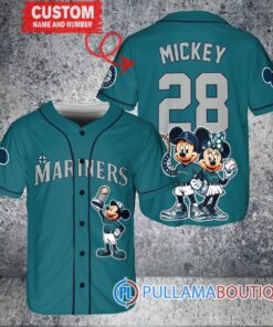 Seattle Mariners x Mickey and Minnie with Trophy Baseball Jersey Aqua