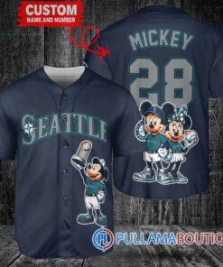 Seattle Mariners x Mickey and Minnie with Trophy Baseball Jersey Navy