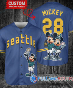 Seattle Mariners x Mickey and Minnie with Trophy Baseball Jersey Royal