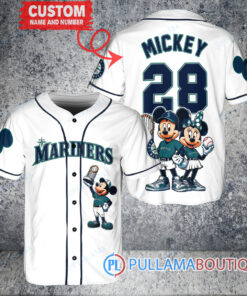 Seattle Mariners x Mickey and Minnie with Trophy Baseball Jersey White