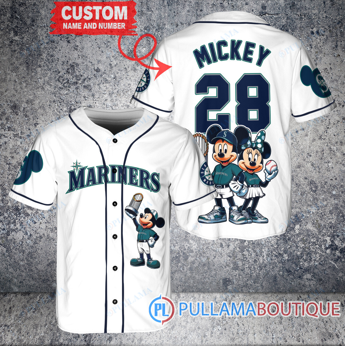 Los Angeles Dodgers x Mickey and Minnie with Trophy Baseball Jersey Navy