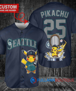 Seattle Mariners x Pikachu Pokemon with Trophy Custom Baseball Jersey Royal