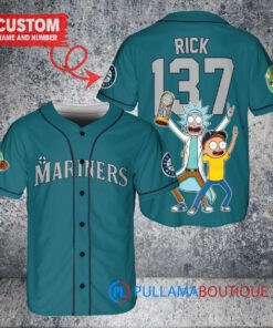 Seattle Mariners x Rick and Morty with Trophy Custom Baseball Jersey Aqua