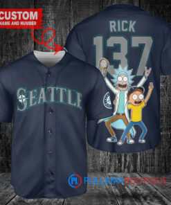 Seattle Mariners x Rick and Morty with Trophy Custom Baseball Jersey Navy