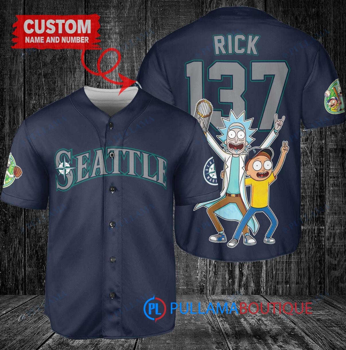 Detroit Tigers x Rick and Morty with Trophy Custom Baseball Jersey Navy City Connect