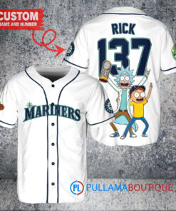 Seattle Mariners x Rick and Morty with Trophy Custom Baseball Jersey White