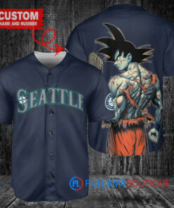 Seattle Mariners x Son Goku Kakarot Super Saiyan Dragon Ball Z with Trophy Baseball Jersey Navy