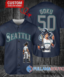 Seattle Mariners x Son Goku Kakarot Super Saiyan Dragon Ball Z with Trophy Baseball Jersey Navy V2