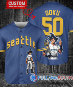 Seattle Mariners x Son Goku Kakarot Super Saiyan Dragon Ball Z with Trophy Baseball Jersey Royal