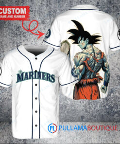 Seattle Mariners x Son Goku Kakarot Super Saiyan Dragon Ball Z with Trophy Baseball Jersey White