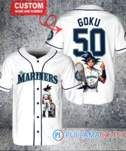 Seattle Mariners x Son Goku Kakarot Super Saiyan Dragon Ball Z with Trophy Baseball Jersey White V2