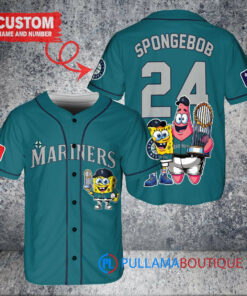 Seattle Mariners x SpongeBob SquarePants with Trophy Custom Baseball Jersey Aqua