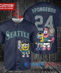 Seattle Mariners x SpongeBob SquarePants with Trophy Custom Baseball Jersey Navy