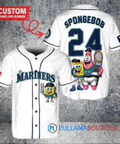 Seattle Mariners x SpongeBob SquarePants with Trophy Custom Baseball Jersey White